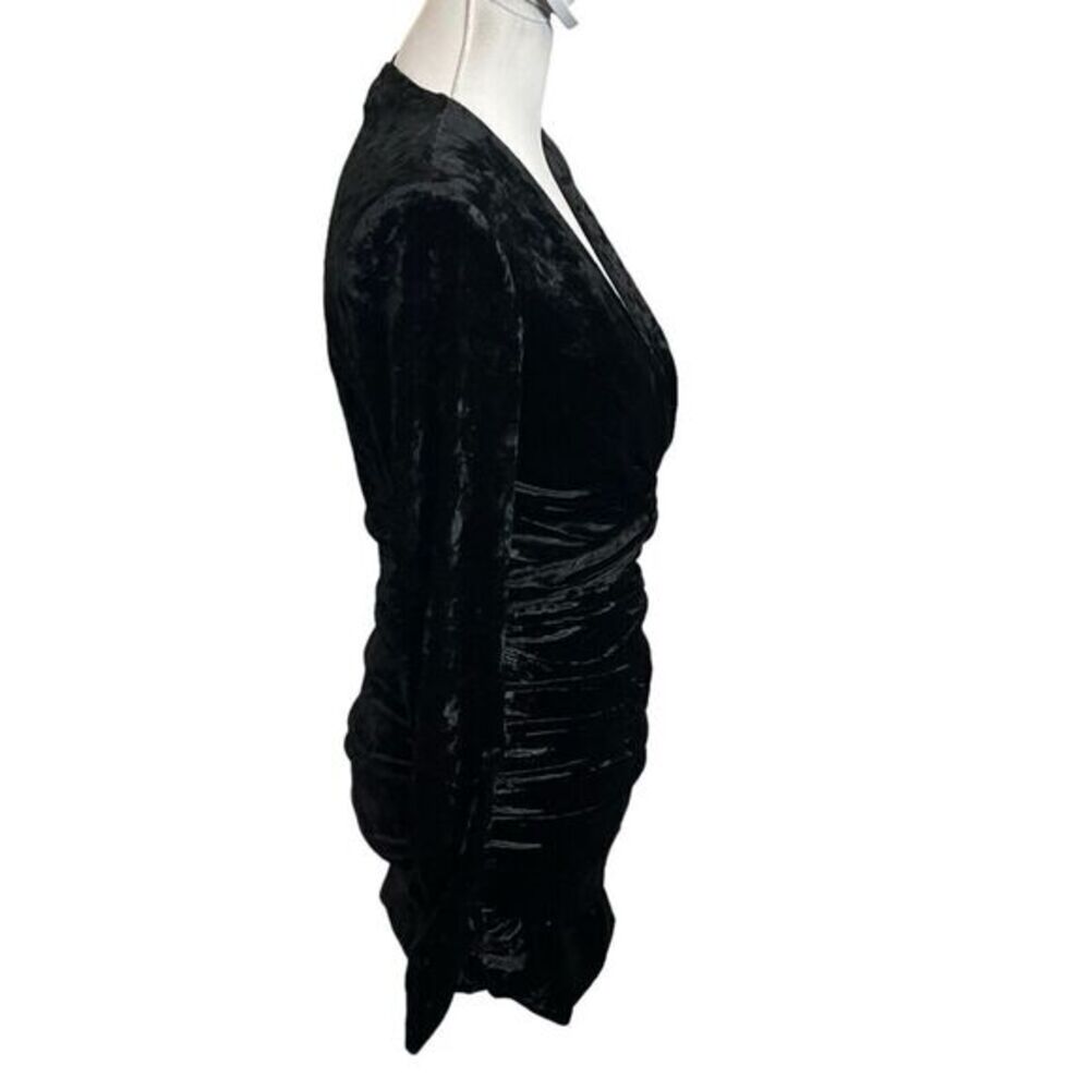 ZARA Ruched Velvet Mini Dress Women’s XS Black Long‎ Sleeve V-Neck Cocktail - Picture 5 of 13
